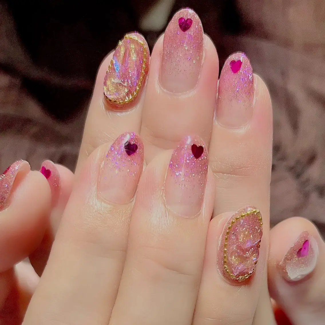 ネイル ガーリー ハート キラキラネイル ピンク RIKA@salon newsproutのネイルデザイン