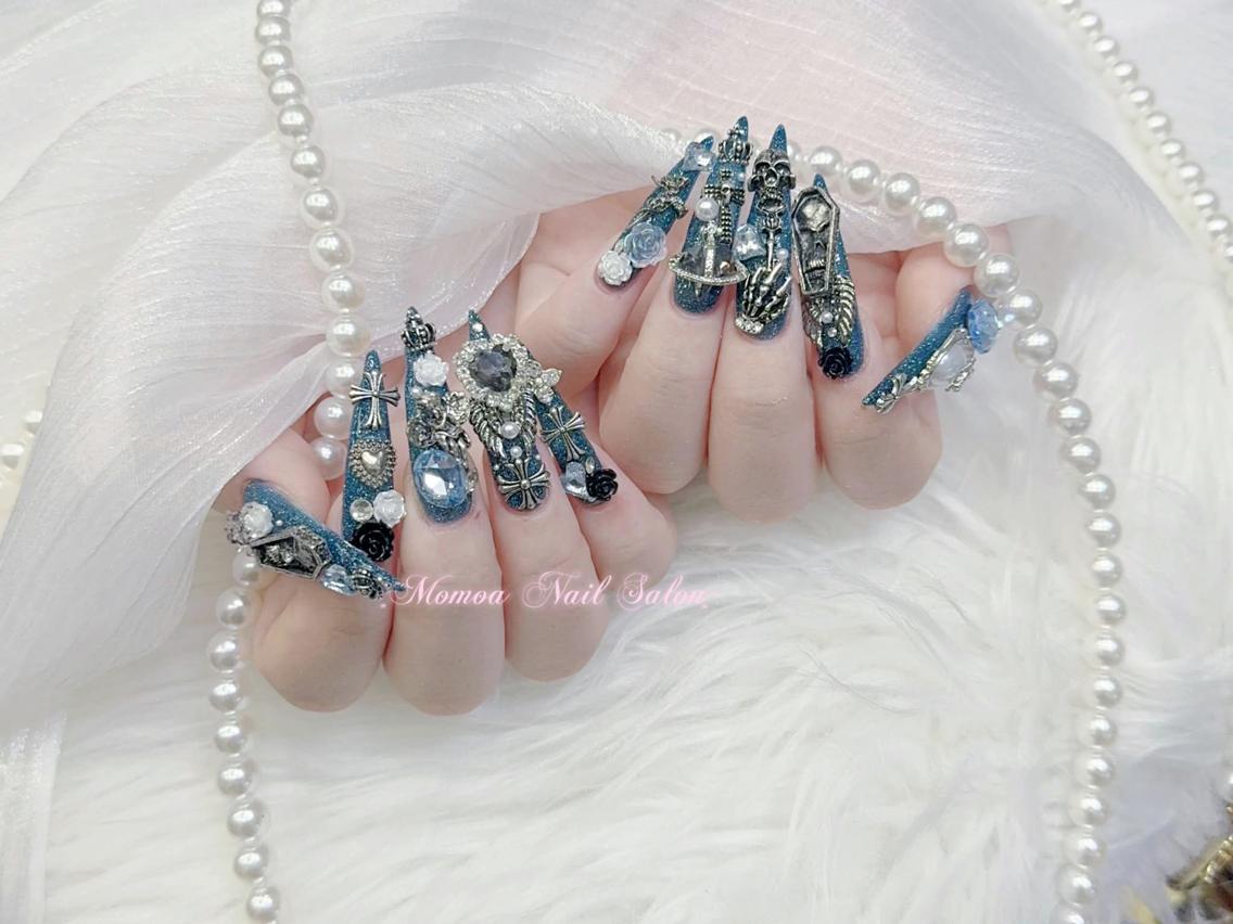 ネイル 成人式 大理石ネイル(マーブル) リボン 夏ネイル ネイルチップ kawaiiko サロンのネイルデザイン