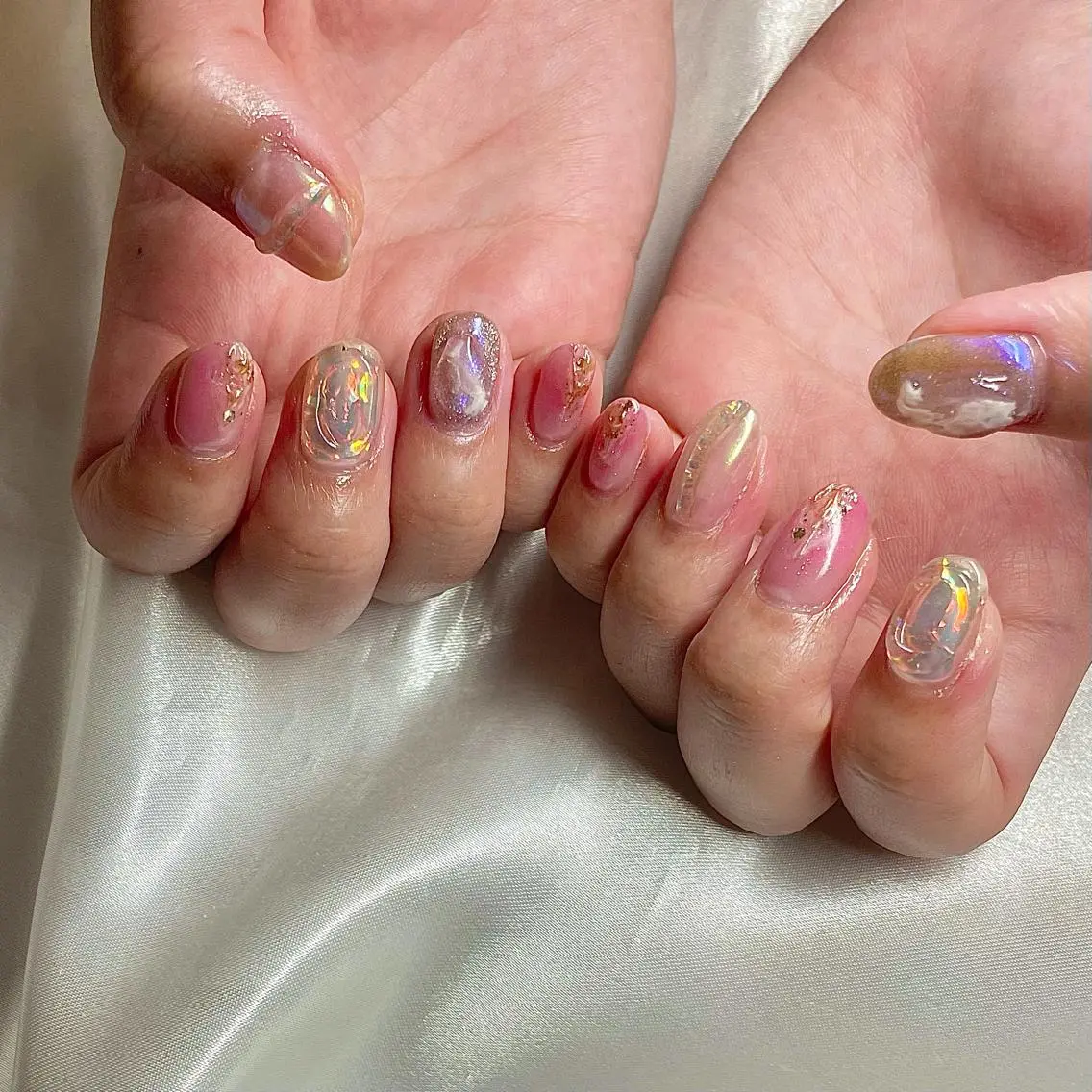 ショート カラー パーマ ヘアアレンジ メンズ キッズ ネイル マツエク・マツパ オーロラネイル 氷ネイル・うるうるネイル el. by Aoのネイルデザイン