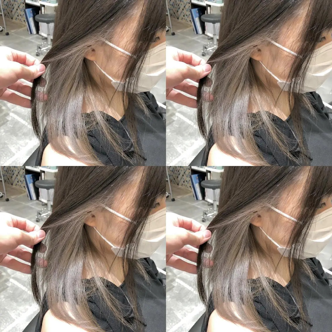 ミディアム カラー ブリーチ インナーカラー シルバー あさだ しゅうたろうのヘアスタイル