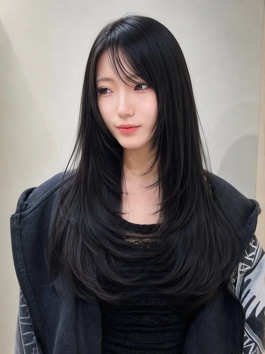 ロング カット 大人韓国レイヤ ー特化｜角岡泉希🩶のヘアスタイル