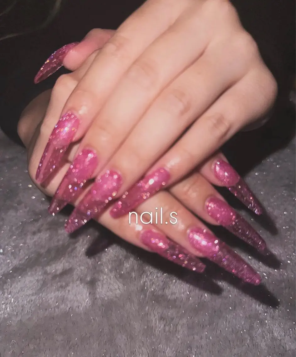 ネイル 長さ出し フラッシュネイル キラキラネイル ラメ(グリッター) ロングネイル ハンドネイル nail.s misatoのネイルデザイン
