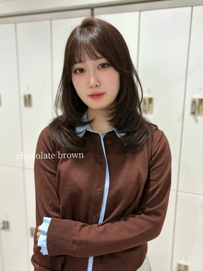 ロング カラー ブラウンカラー チョコレートブラウン レイヤーカット MEI🎀つやカラー 🎀レイヤー🎀渋谷のヘアスタイル