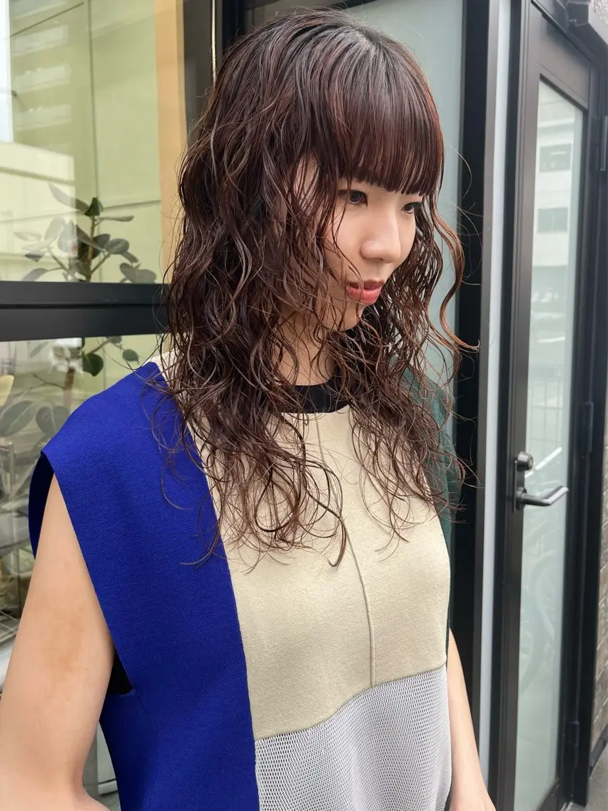 ロング カラー カット パーマ yuka ボブカットモデルのヘアスタイル