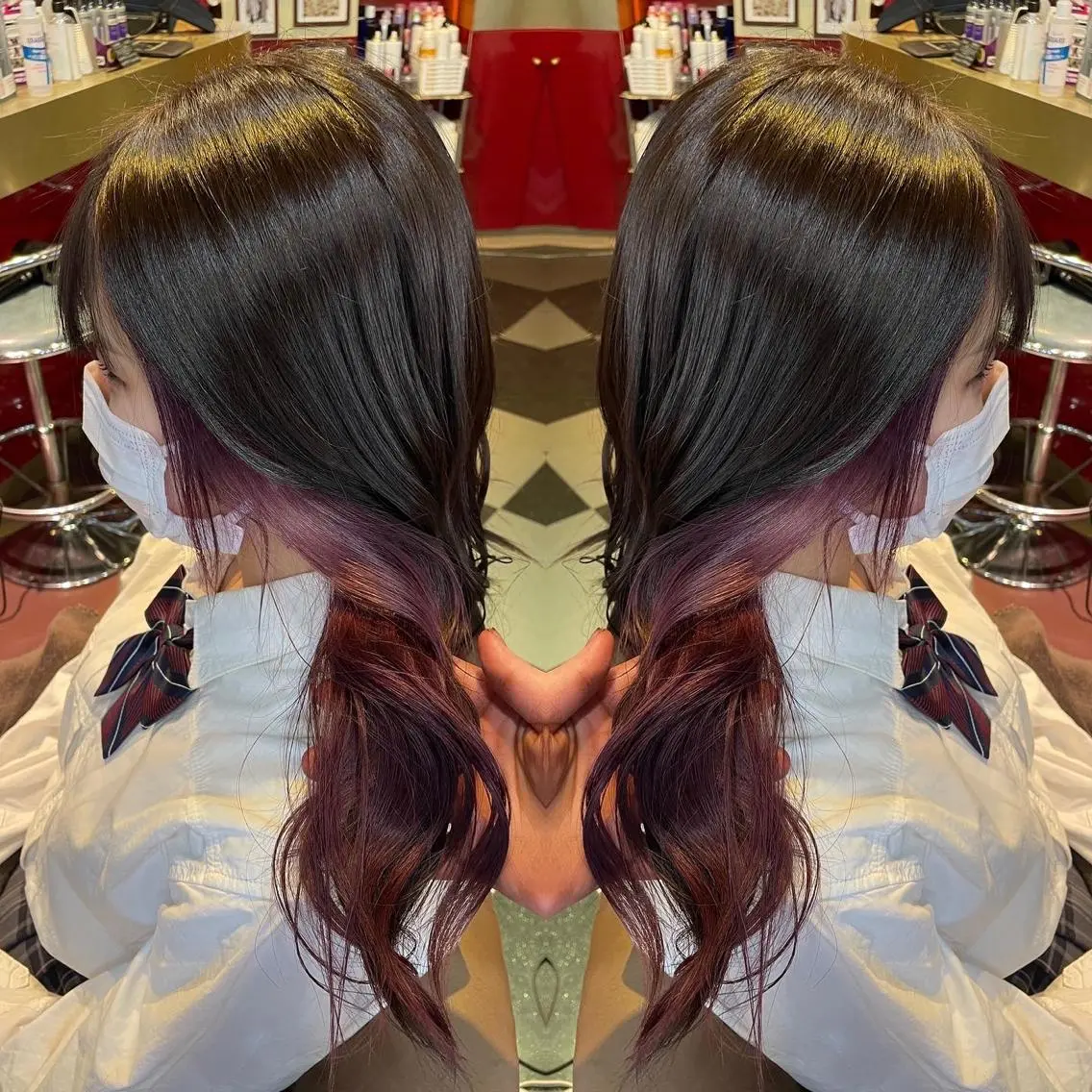 セミロング カラー インナーカラー ピンクカラー バイオレットカラー バイオレットピンク 👑派手髪/カット 👑ANRYのヘアスタイル
