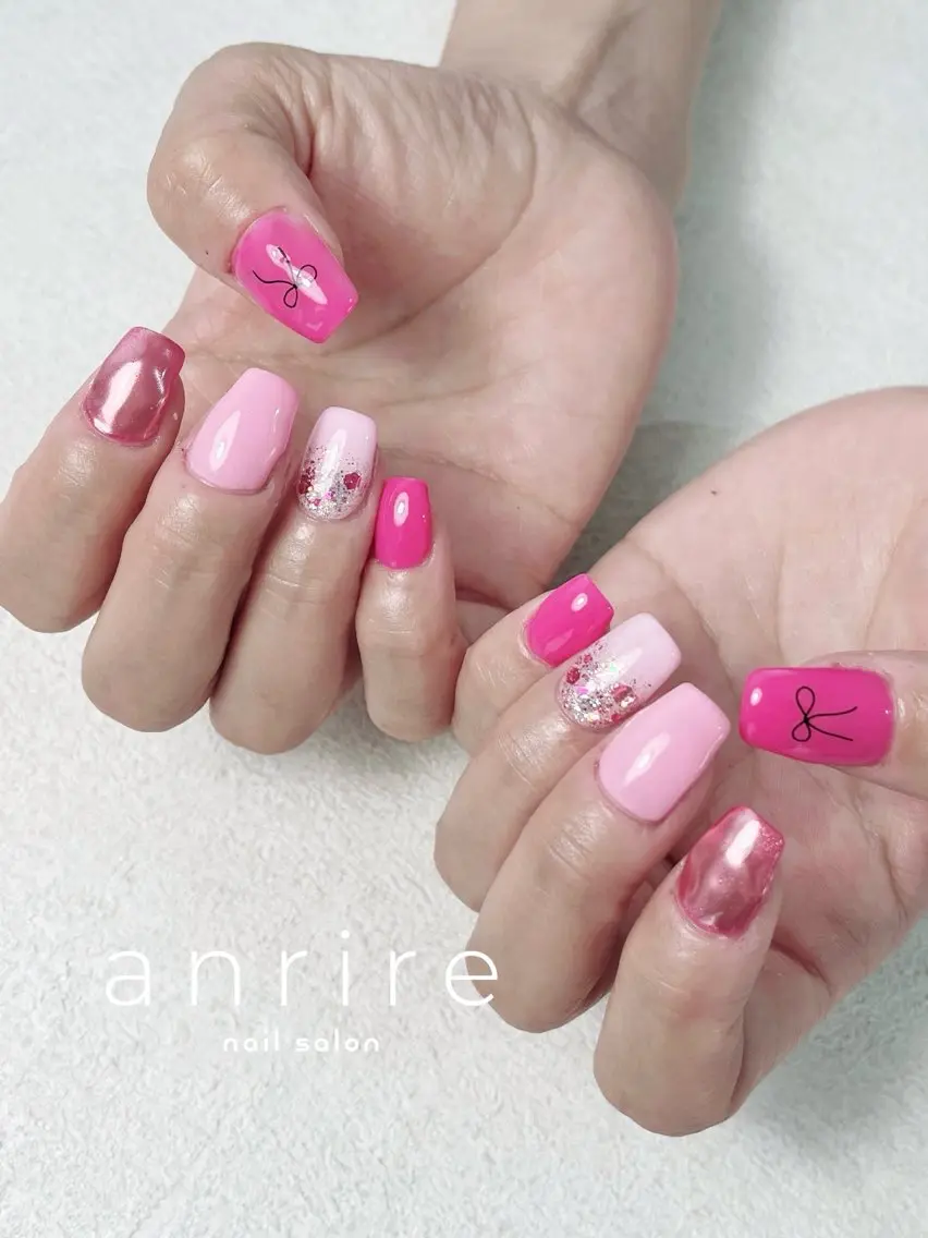 ネイル ジェルネイル キラキラネイル ラメ(グリッター) ミラーネイル パラジェル ハンドネイル nailsalon anrireのネイルデザイン