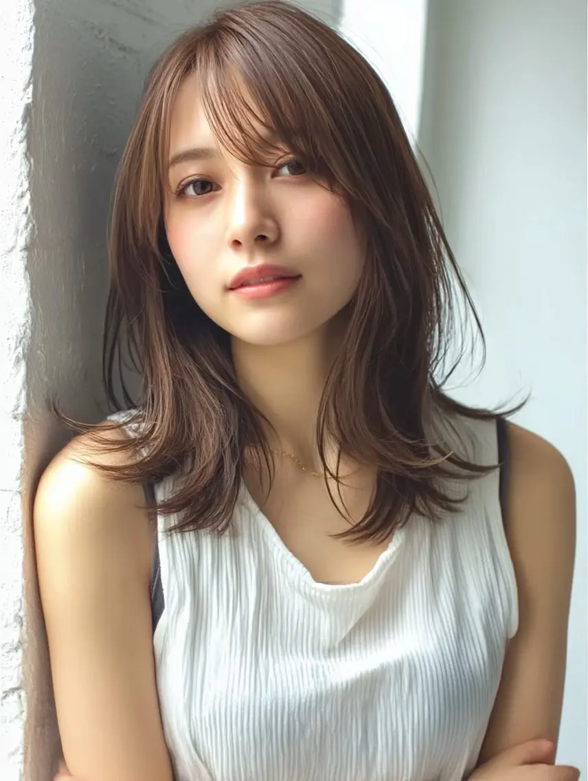 ミディアム カラー 井ノ川 真奈美のヘアスタイル