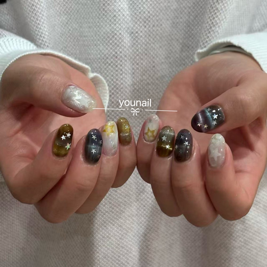 ネイル ミラーネイル 持ち込み ニュアンスネイル オフィスネイル ショートネイル ハンドネイル younail荻窪 （練習モデル）のネイルデザイン