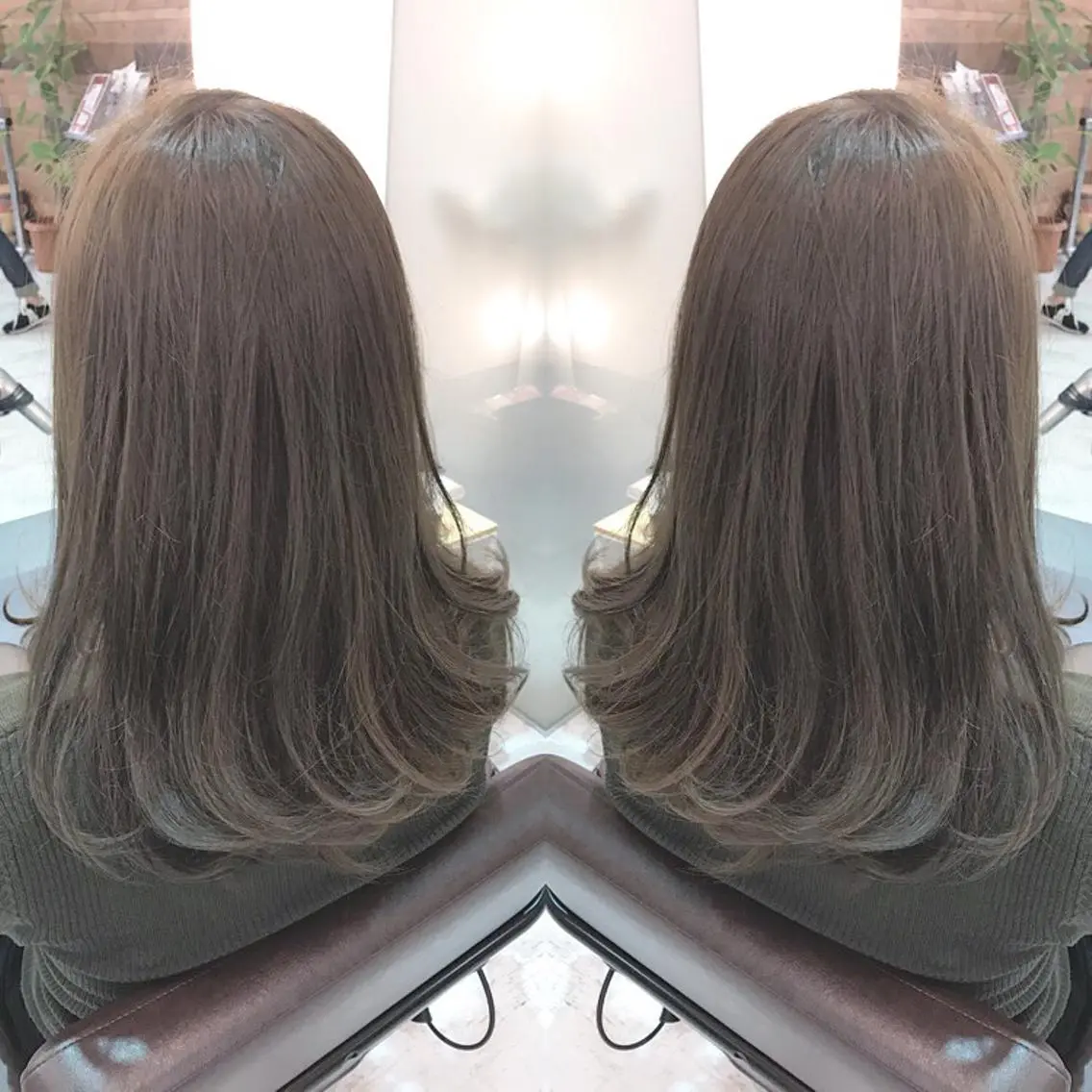 ミディアム セミロング カラー グレージュ イルミナカラー 青木 茂樹⭐️ 透明感カラーのヘアスタイル