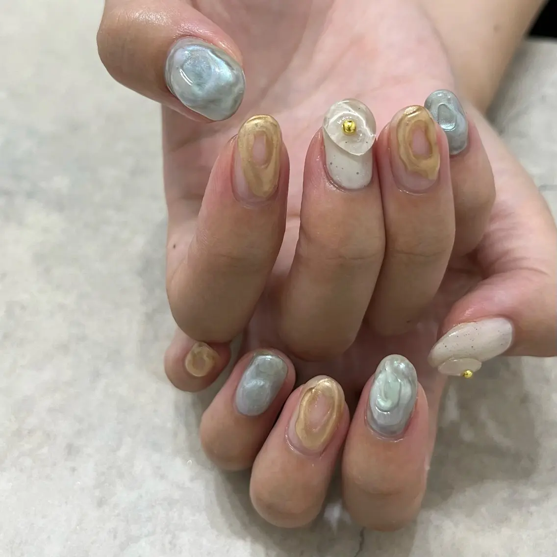 ネイル グリーン ハンドネイル vegh. nail/阿波座のネイルデザイン