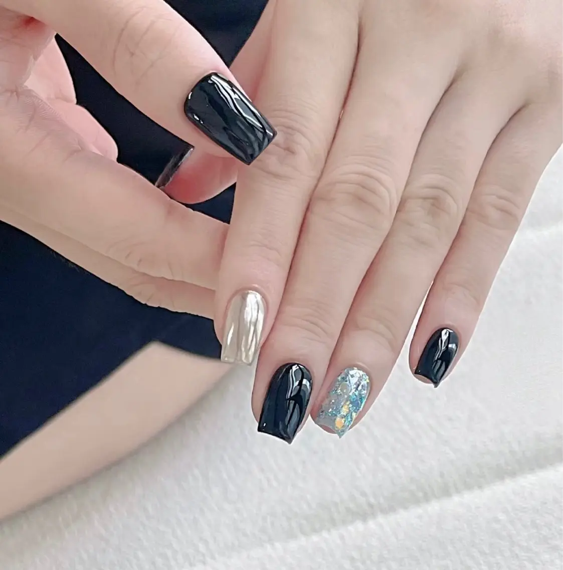 ネイル ラメ(グリッター) ミラーネイル オフィスネイル シンプルネイル BabyYouMi nailのネイルデザイン