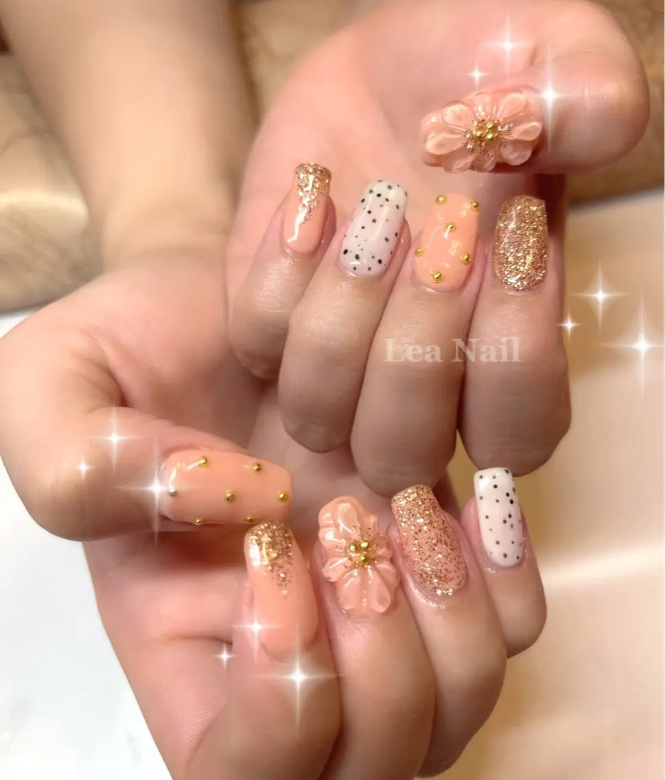 ネイル フラワーネイル ぷっくりネイル ハンドネイル Lea Nailのネイルデザイン