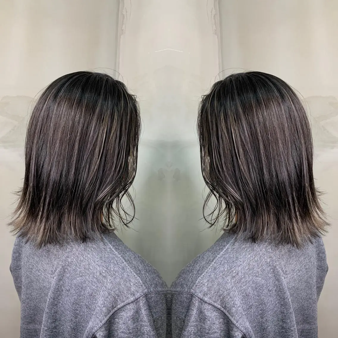 ミディアム カラー バレイヤージュ ベージュカラー ブリーチ ブロンド ケアブリーチ レイヤーカット/ 艶カラー/RYOMAのヘアスタイル