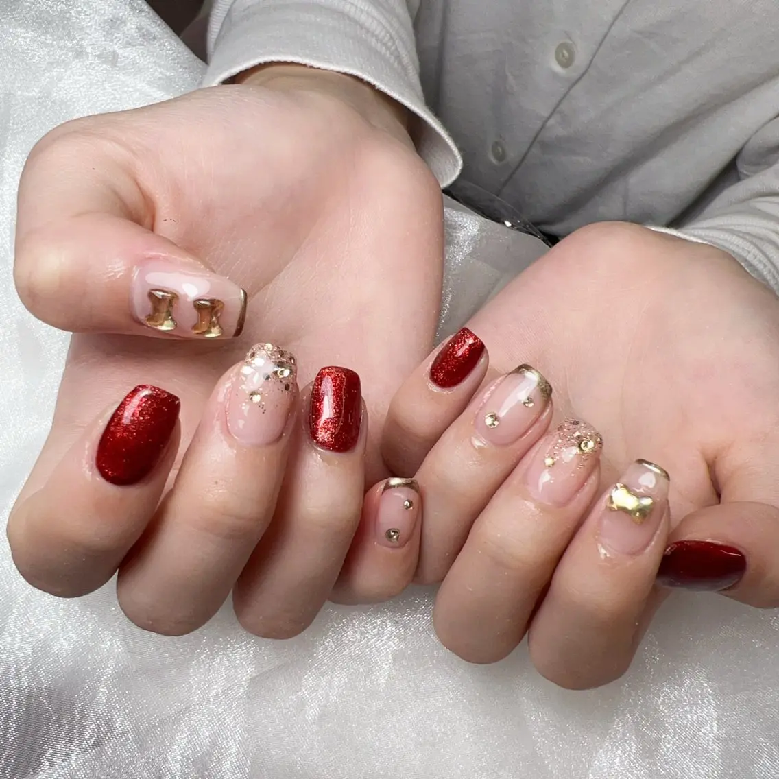ネイル ボルドー フレンチネイル 韓国ネイル マグネットネイル ニュアンスネイル Mika nail salon 鶯谷のネイルデザイン
