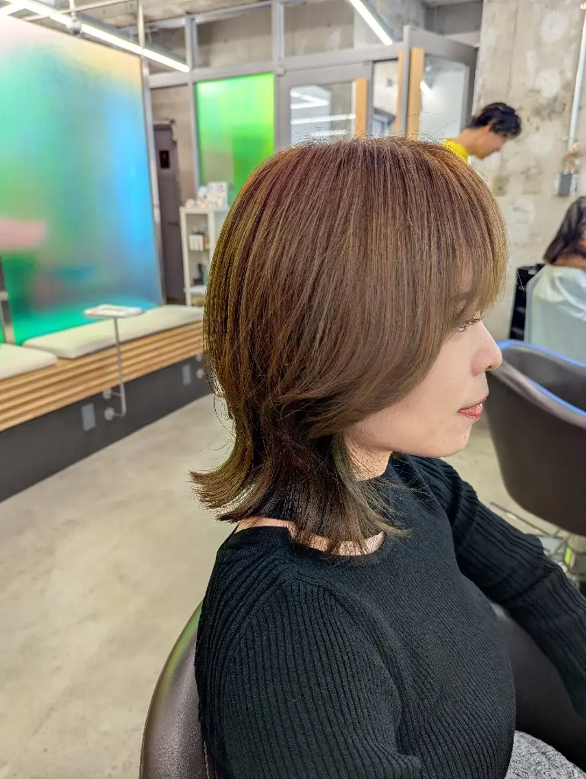 ミディアム ボブ くびれヘア カット ヘアカラー newi 天王寺 masakoのヘアスタイル