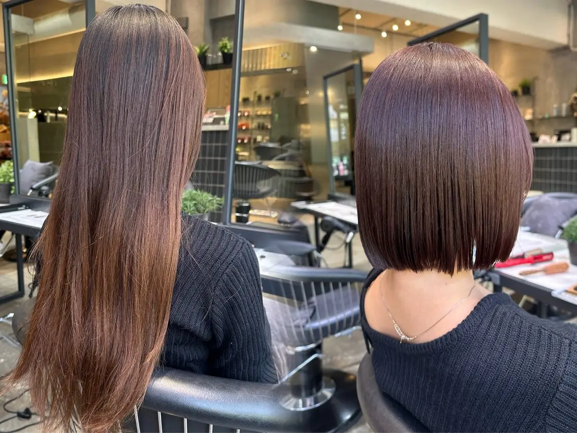 ショート ボブ カット 縮毛矯正 トリートメント 小顔レイヤー/顔周り 艶髪カラー/金山のヘアスタイル