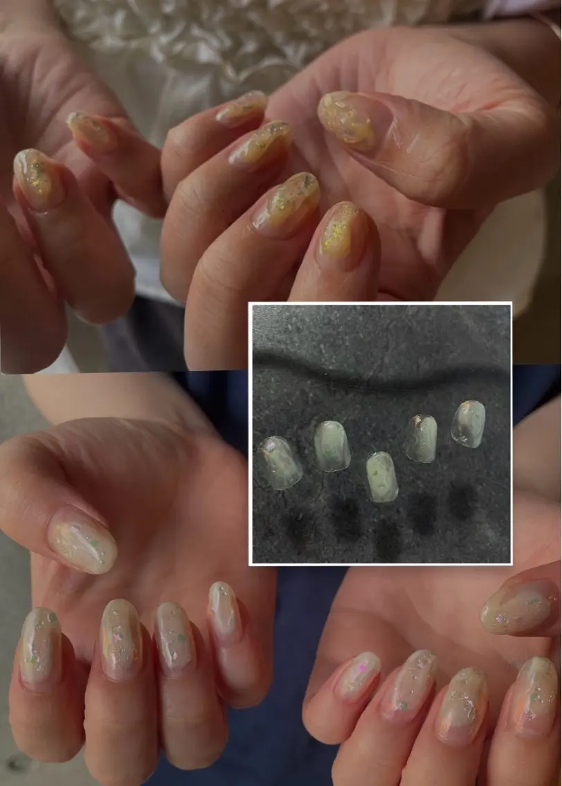 ネイル クリアネイル ホログラムネイル ミラーネイル 黄色 ハンドネイル magicnail norikoのネイルデザイン