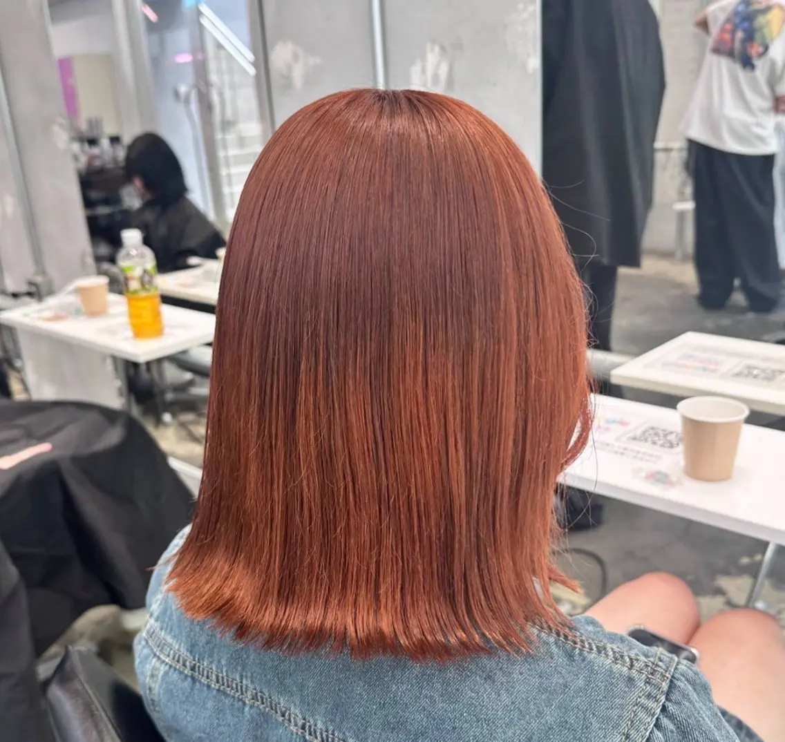 ミディアム カラー ヘアアレンジ オレンジ 🎀モテ暖色× エクステ🎀あかりのヘアスタイル