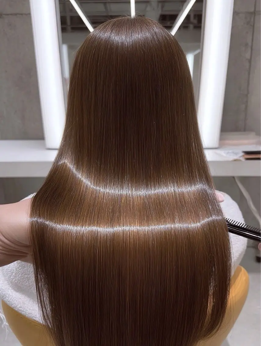 ロング パーマ 縮毛矯正 🍒モテ暖色カラー × うる艶✧ ゆなのヘアスタイル