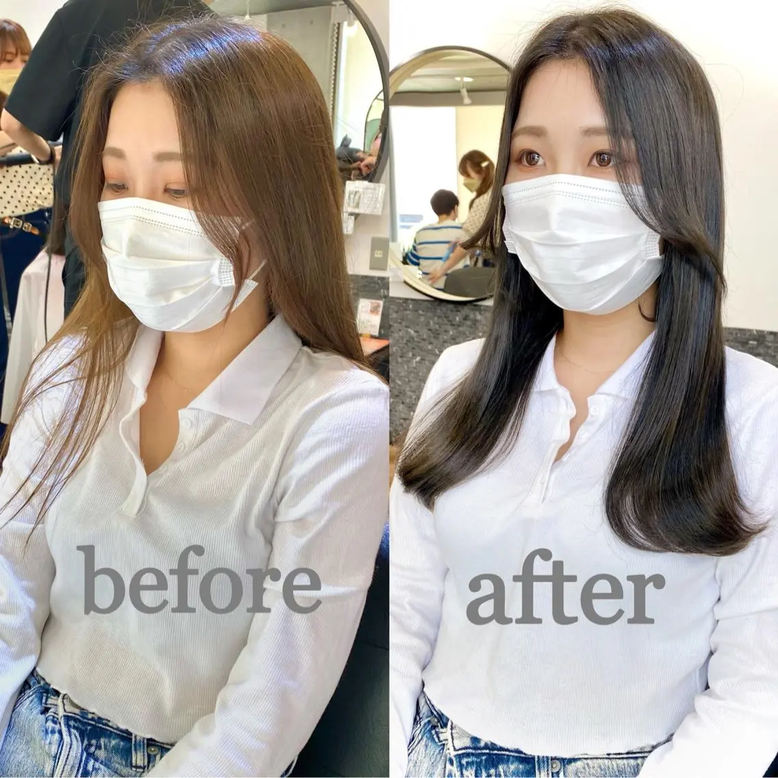 ロング ボブ くびれヘア エギョモリ 韓国風ヘア レイヤーカット 大人可愛いレイヤー 大田のヘアスタイル