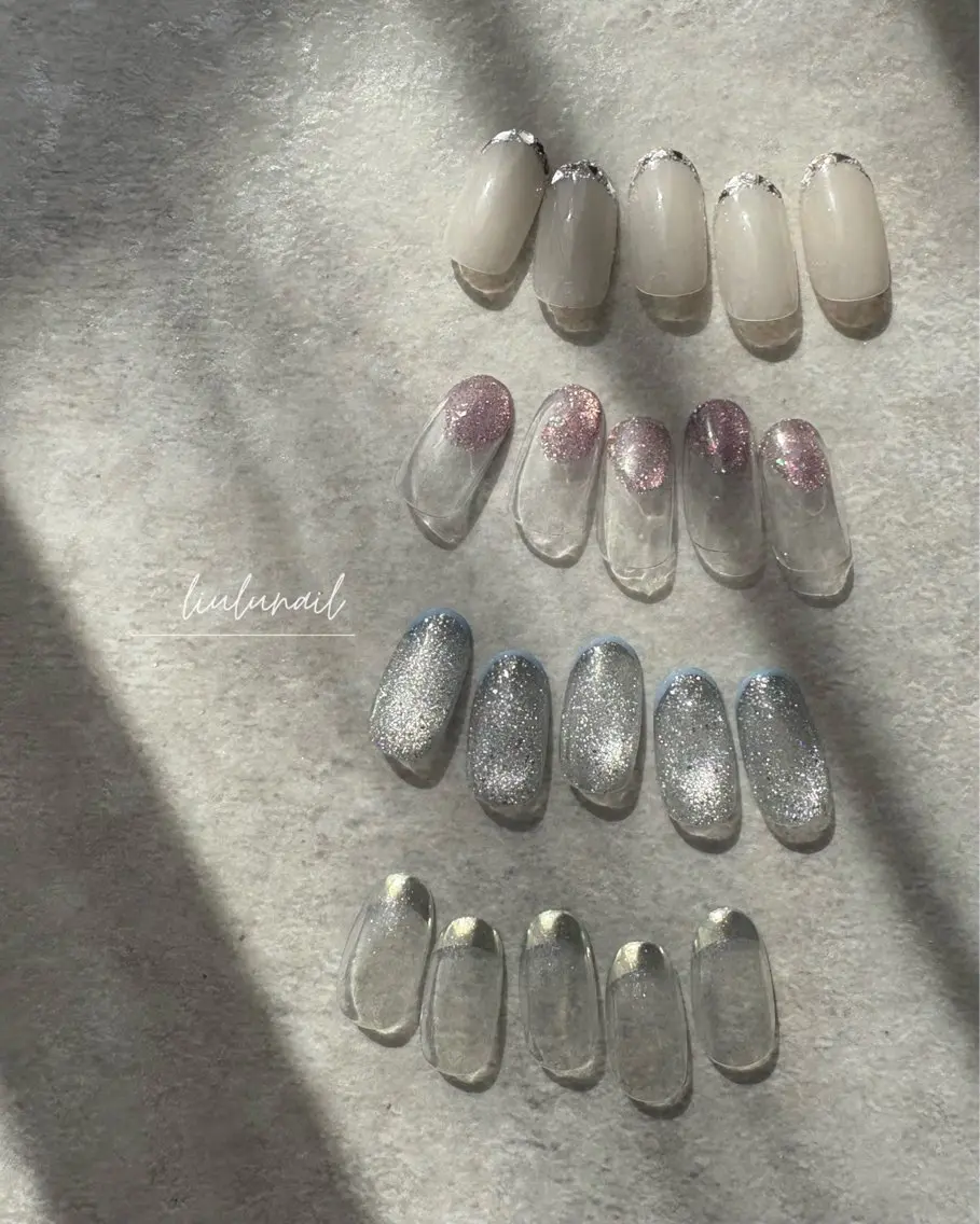 ネイル 入学式 フレンチネイル ガラスフレンチ 卒業式 ミラーネイル liulu nailのネイルデザイン