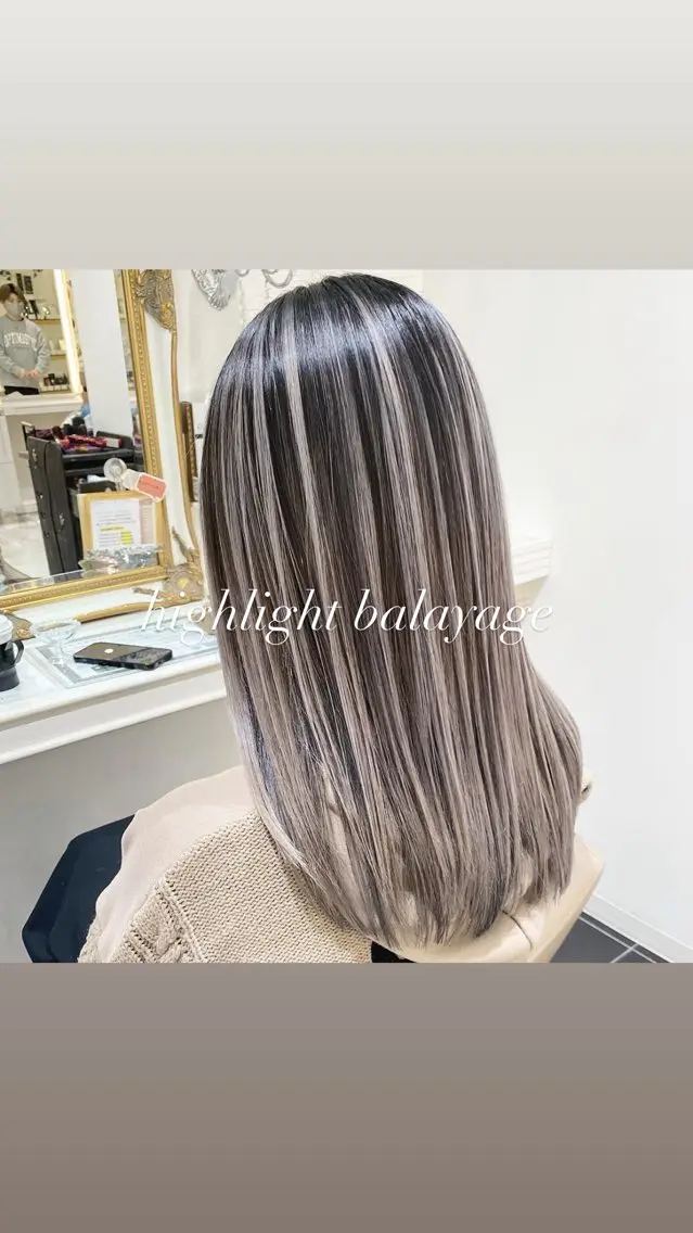 セミロング カラー バレイヤージュ ベージュカラー グレージュ ハイライトカラー ミルクティーベージュ ヘアカラー トリートメント 大宮/バレイヤージュ 髪質改善/澤田隆誠のヘアスタイル