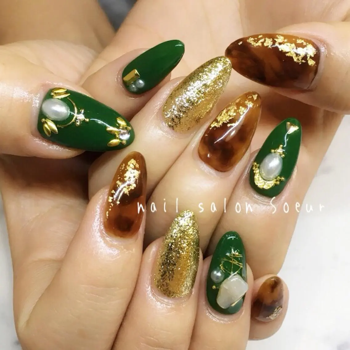 ネイル アートネイル べっ甲ネイル 持ち込み スカルプネイル ハンドネイル nail salon Soeurのネイルデザイン