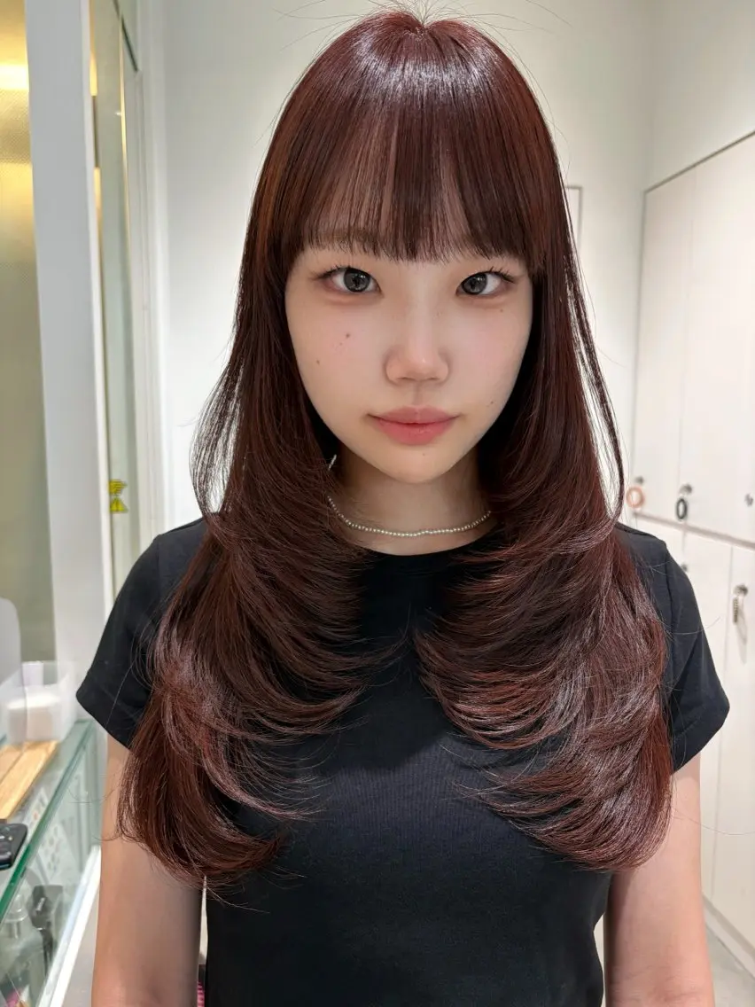 ロング カラー カット ヘアカラー トリートメント 優姫/韓国レイヤー /透明感カラーのヘアスタイル