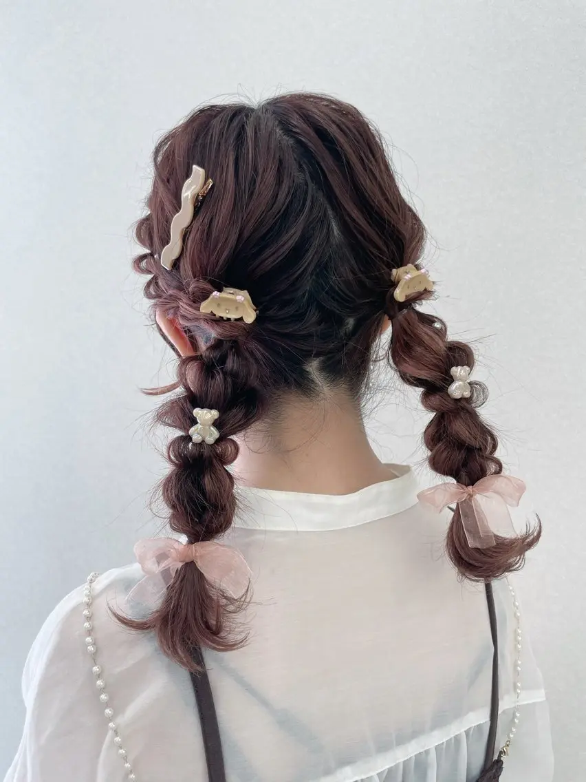 セミロング ヘアアレンジ ツインテール 浴衣 CARELLY Rukaのマツエク・マツパデザイン