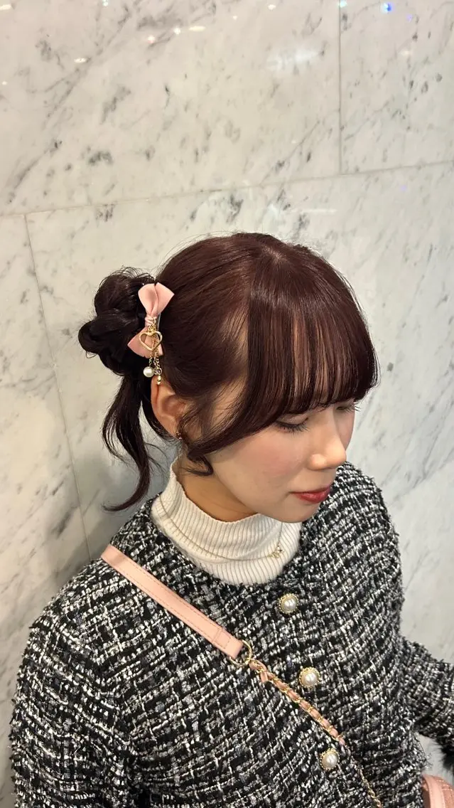 セミロング カラー ヘアアレンジ ブリーチ ブラウンカラー ダブルカラー ブリーチなしカラー ピンクカラー 彩華 🎀 西梅田美容室のヘアスタイル
