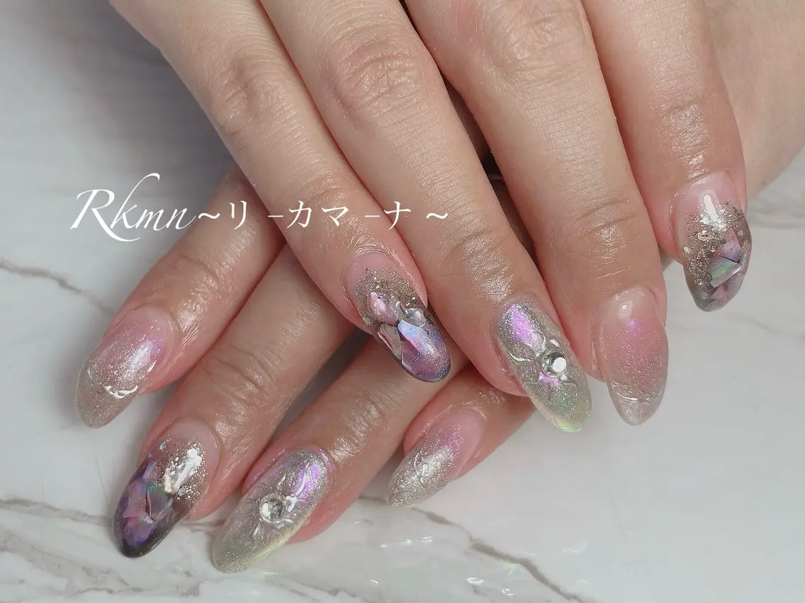 ネイル アートネイル ミラーネイル 春ネイル ハンドネイル フットネイル ハンドケア Rkmn ~リ-カマ-ナ~のネイルデザイン