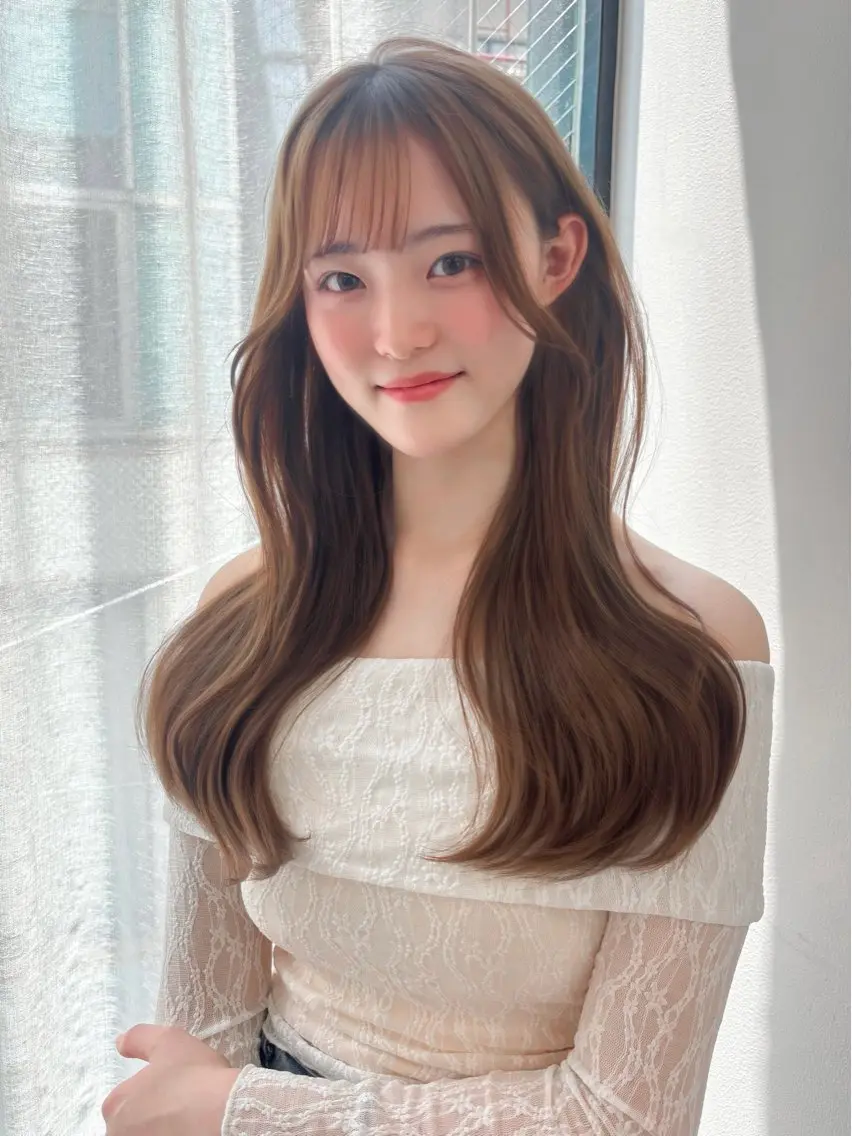 ロング カラー ベージュカラー ブリーチ ブラウンカラー 透明感カラー ダブルカラー 上之浦 咲那のヘアスタイル