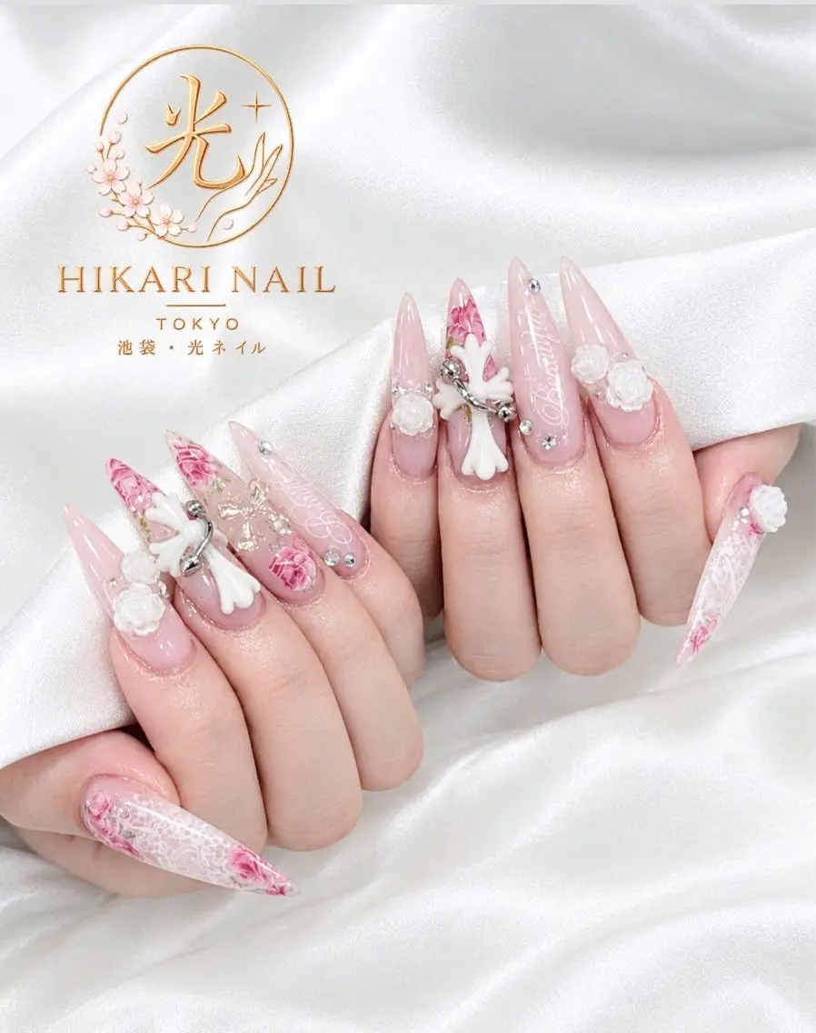 ネイル チークネイル 長さ出し フレンチネイル ガーリー ハロウィン ハンドネイル HikariNail Ikebukuroのネイルデザイン