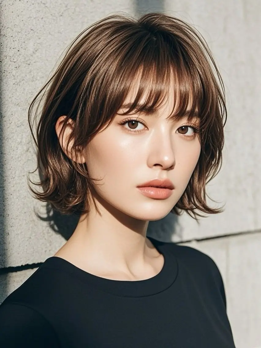 ミディアム ショートボブ ミディアムレイヤー ミディアムパーマ アッシュ ボブ カット ヘアカラー トリートメント ウルフカット 811 大阪梅田 ウルフのヘアスタイル