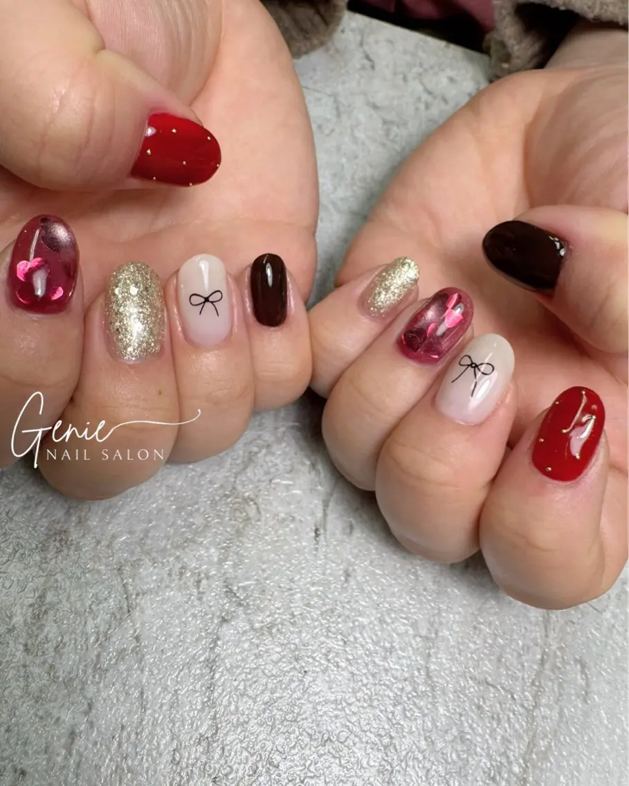 ネイル ニュアンスネイル リボン ハンドネイル Nail salon Genieのネイルデザイン