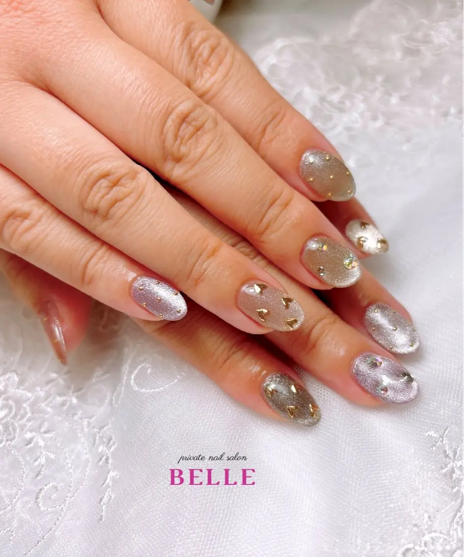 ネイル アートネイル 長さ出し マグネットネイル ハンドネイル Belle ネイル& ホワイトニングサロンのネイルデザイン
