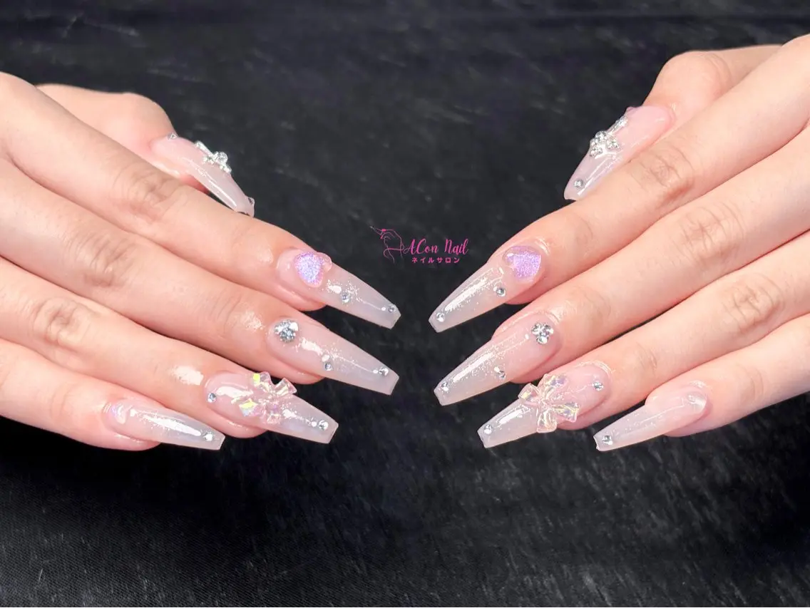 ネイル 桜ネイル 長さ出し フラワーネイル フレンチネイル ジェルネイル ハンドネイル ACon NailSalonのネイルデザイン