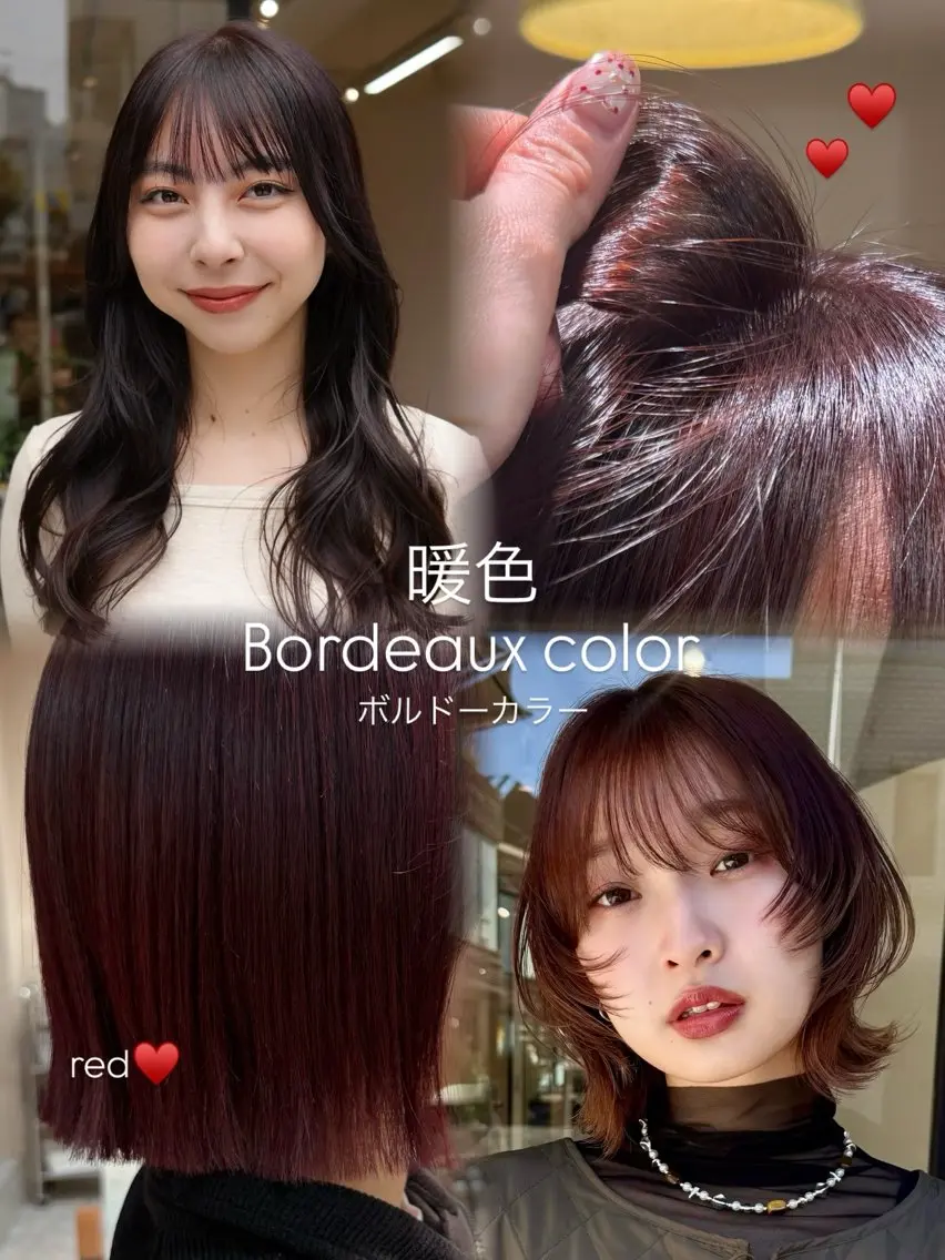ミディアム カラー ボルドーカラー ヘアカラー トリートメント Marina/表参道 /ヘアセット/暖色のヘアスタイル