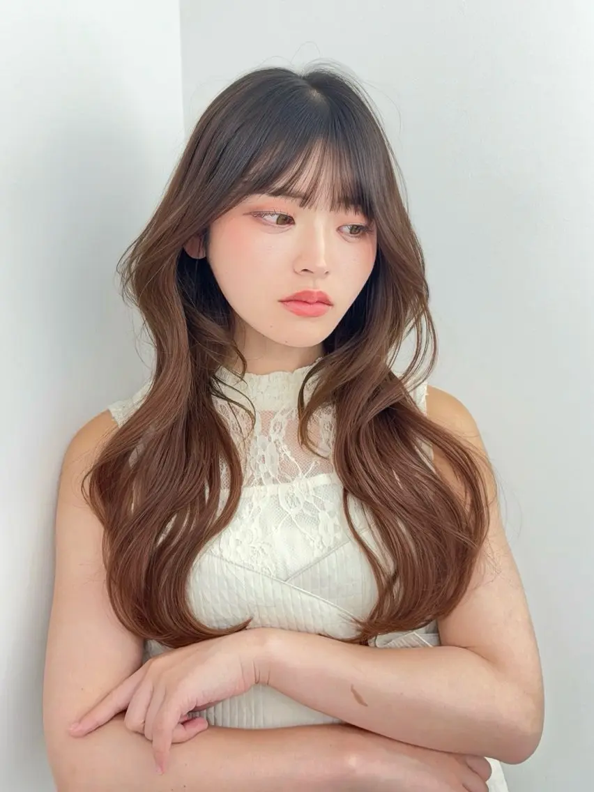 ロング カラー 小顔カット カット ヘアカラー トリートメント 韓国ヘア/レイヤー/ 顔まわり足立遥奈のヘアスタイル
