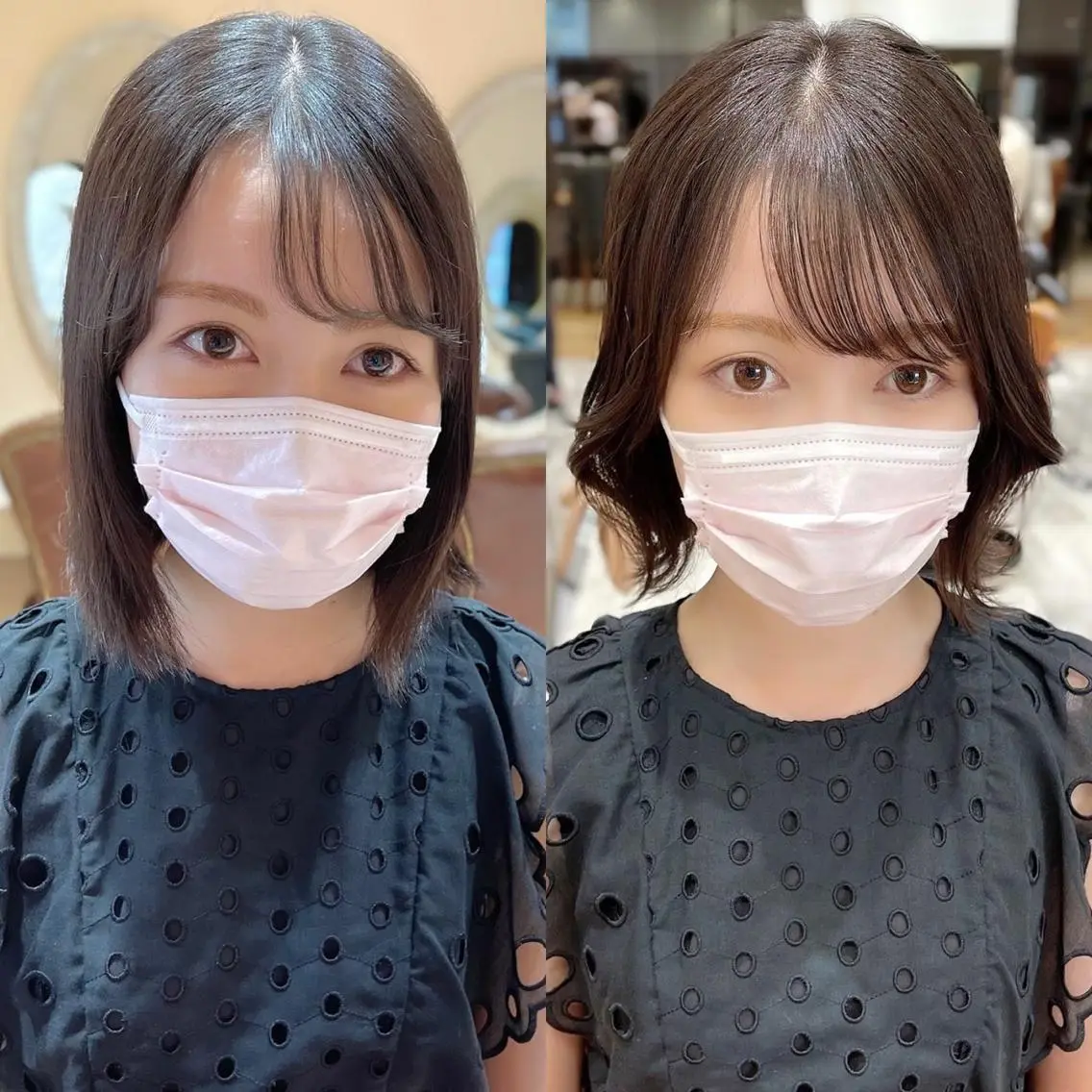 ミディアム カラー パーマ ヘアアレンジ イルミナカラー ボブ くびれヘア 髪質改善 トリートメント 骨格別小顔カット/ 顔周りカット/金井のヘアスタイル