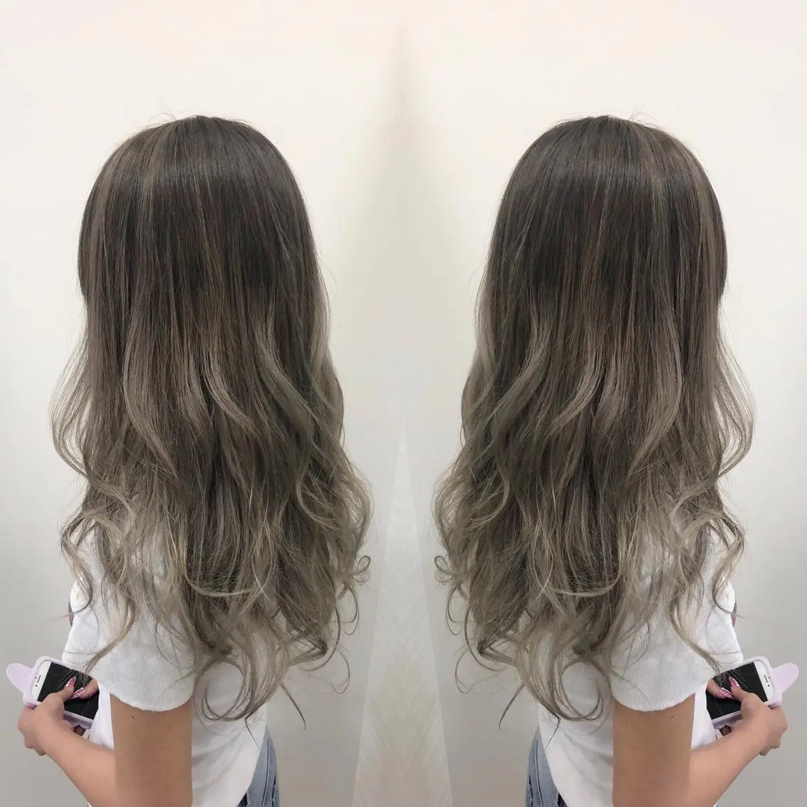 セミロング ハイライト ヘアカラー トリートメント 得能 雅人のヘアスタイル