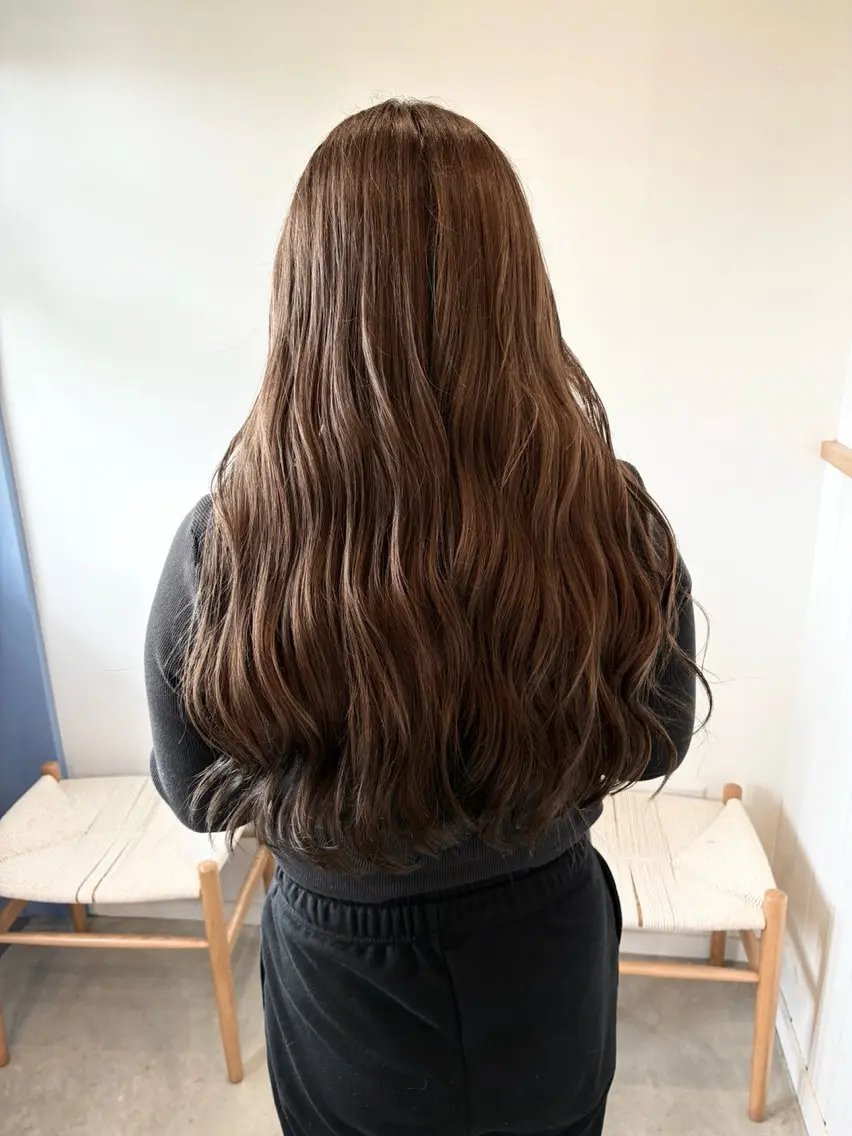 ロング カラー ブリーチ ブラウンカラー ブリーチなしカラー 菊澤 拓也のヘアスタイル