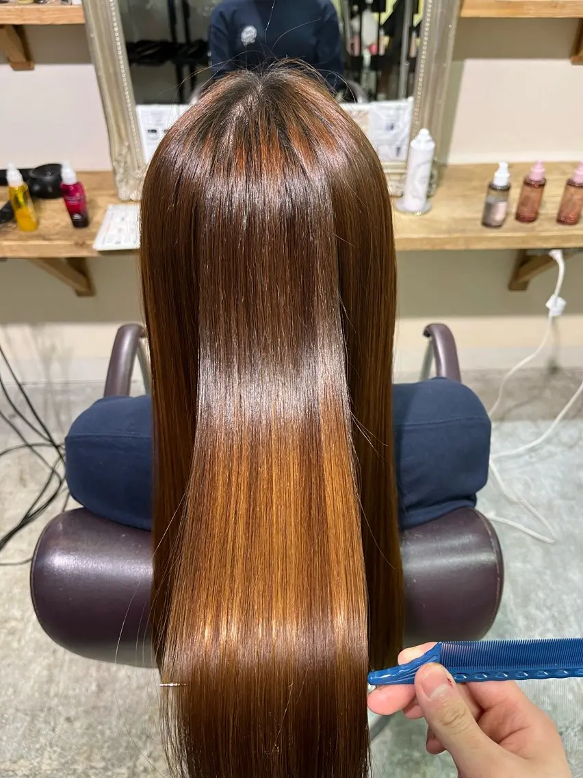 ロング トリートメント 酸性ストレート 縮毛矯正 フェザーパーマ🌙 毛流れ yuzukiのヘアスタイル