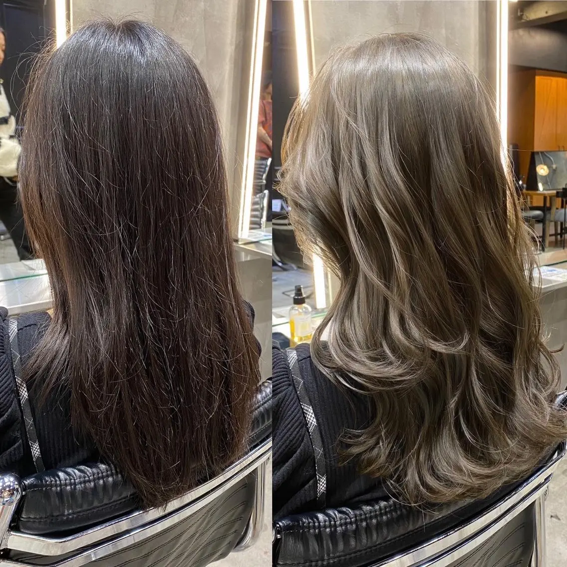 セミロング カラー アッシュ ブリーチ ダブルカラー ブリーチなしカラー カット ヘアカラー 透明感カラー🌿 グレージュ🐺陽介のヘアスタイル