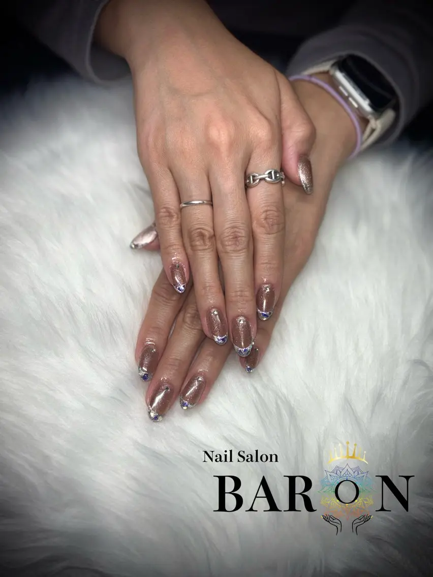 ネイル フレンチネイル ガラスフレンチ ♛︎BARON♛︎ MASHIROのネイルデザイン