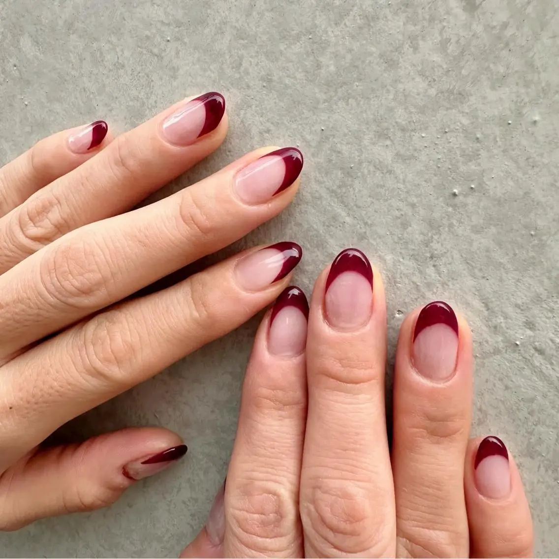 ネイル ボルドー フレンチネイル 氷ネイル・うるうるネイル 韓国ネイル ニュアンスネイル 🪞KAPE NAIL 🪞のネイルデザイン