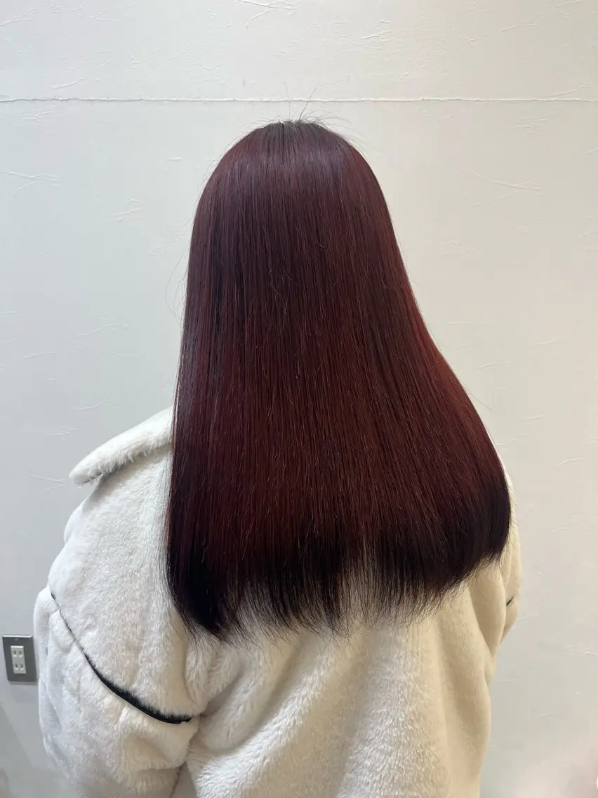 セミロング カラー 黒髪 レッドカラー Yuzuki/カット モデル募集中のヘアスタイル