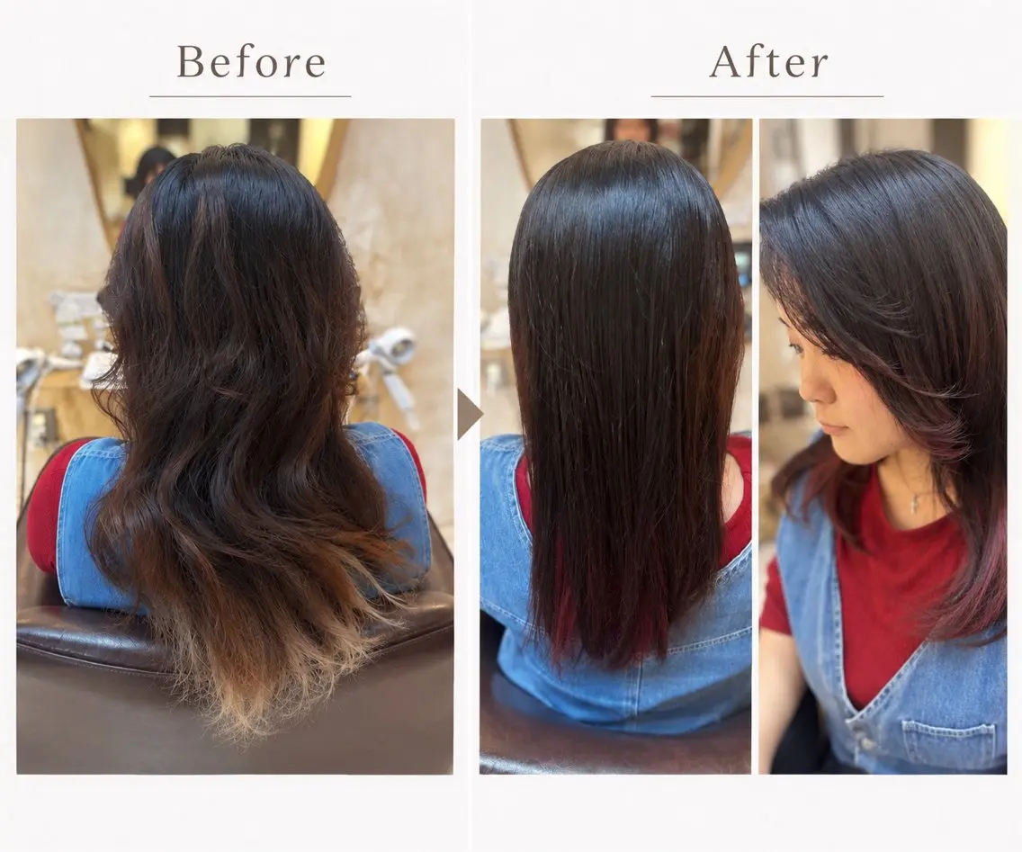 カラー グラデーションカラー レッドカラー ヘアカラー カラー🎨縮毛矯正 🍁なのはのヘアスタイル