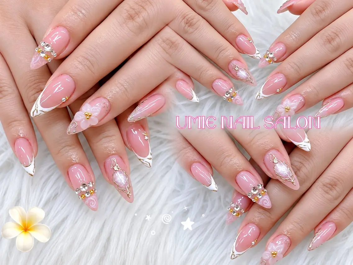 ネイル フットネイル フレンチネイル ジェルネイル ガラスフレンチ マグネットネイル ハンドネイル UMIE NAIL SALONのネイルデザイン