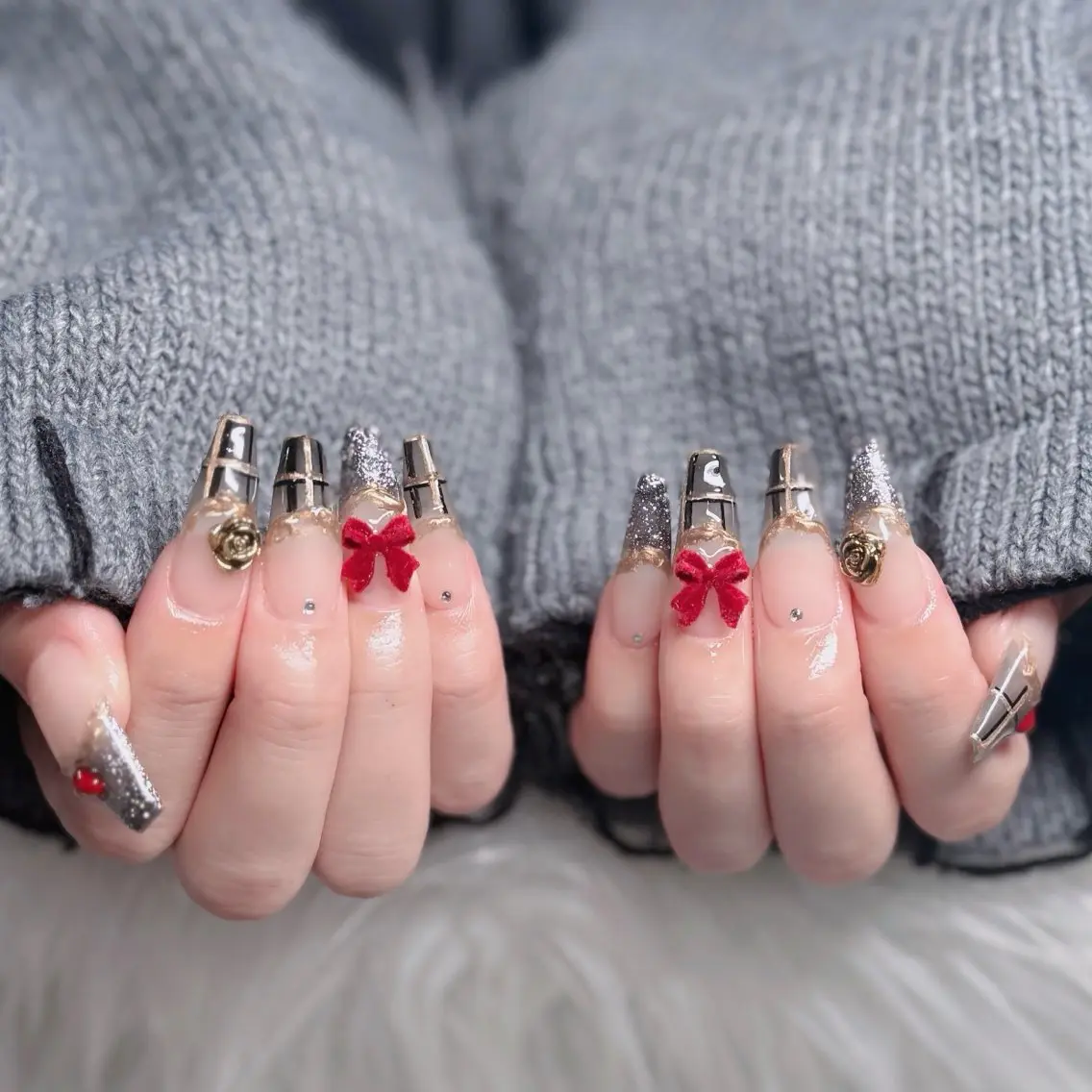 ネイル フレンチネイル ジェルネイル ガラスフレンチ ハロウィン ハート ハンドネイル H.baby Nail Salonのネイルデザイン
